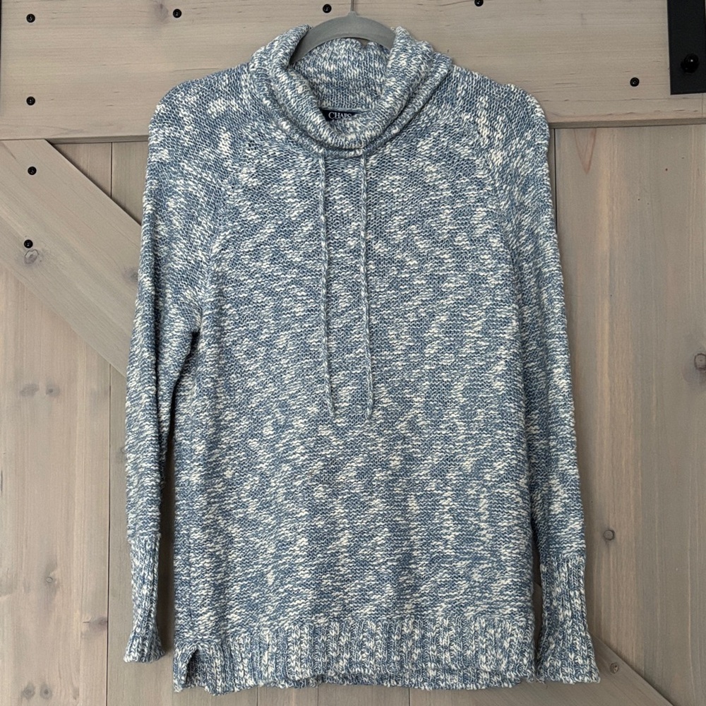 Chaps Blue and White Cowl Neck Sweater